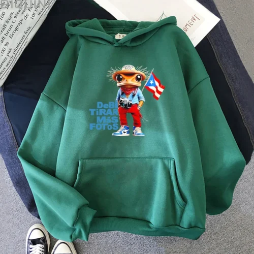 Gray Bad Bunny frog hoodie detail