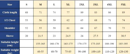 Bad Bunny T-shirt size chart showing measurements for sizes S through 5XL