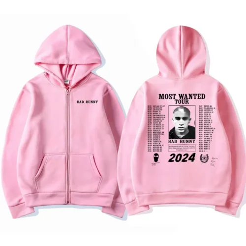 Bad Bunny Most Wanted Tour 2024 Graphic Zipper Hoodie