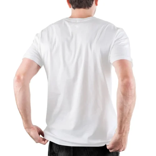 Back view of plain white Bad Bunny Nadie Sabe T-shirt, no print on back
