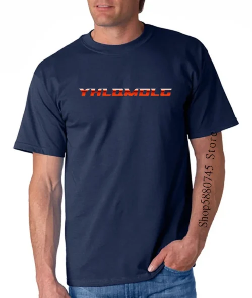 Navy blue Bad Bunny T-shirt with YHLQMDLG wordmark graphic print