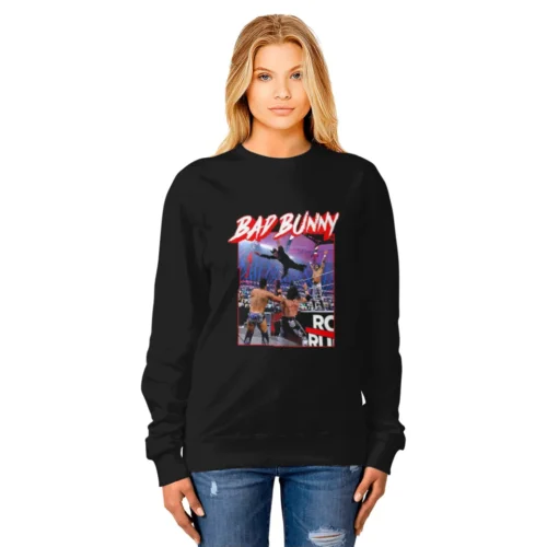 Black Bad Bunny Royal Rumble crewneck sweatshirt worn, front view