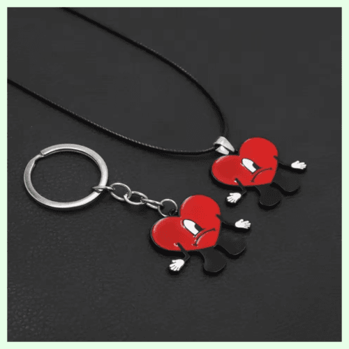 Bad Bunny Heart Pendant Keychain Fashion Jewelry Gift for Women Men
