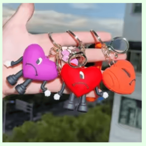 Bad Bunny Rabbit Keychain – 3D Silicone Heart Pendant Gift 5 Bad Bunny Rabbit Keychain 3D Silicone Heart Pendant Fashion Gift