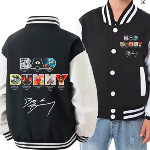 Bad Bunny Couples Matching Baseball Jacket Cartoon Unisex Varsity Coat