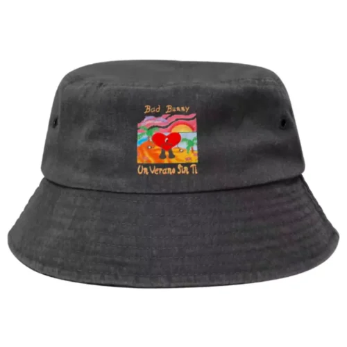 Bad Bunny Couples Matching Washed Denim Bucket Hat Unisex Foldable Sun Hat