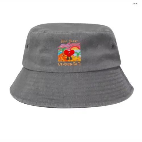 Bad Bunny Couples Matching Washed Denim Bucket Hat Unisex Foldable Sun Hat