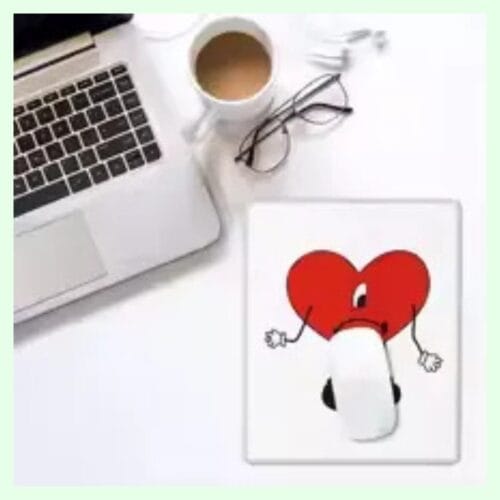 Bad Bunny Un Verano Sin Ti mouse pad, white with sad heart character