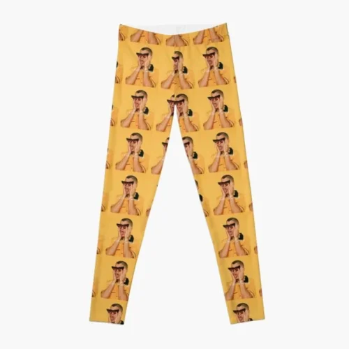 Bad Bunny women's leggings, gold tone with all-over face print