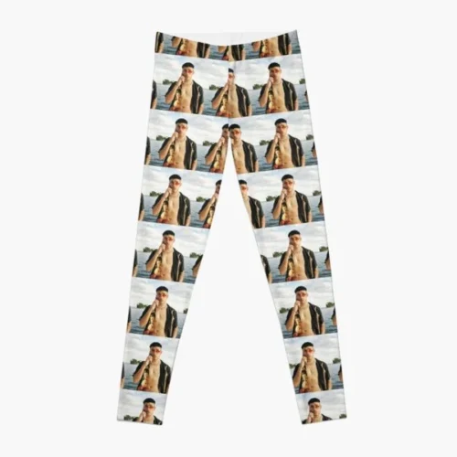 Bad Bunny women's leggings, light background with photo portrait print