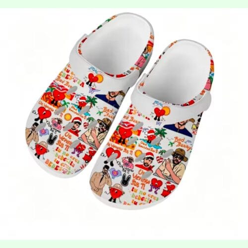 Black Bad Bunny clogs, top view