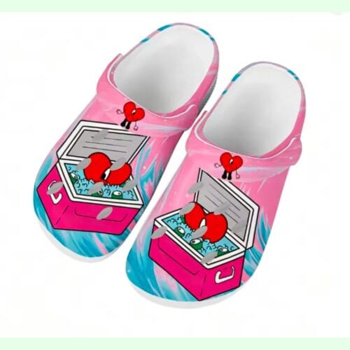 Black Bad Bunny clogs, pair angled view