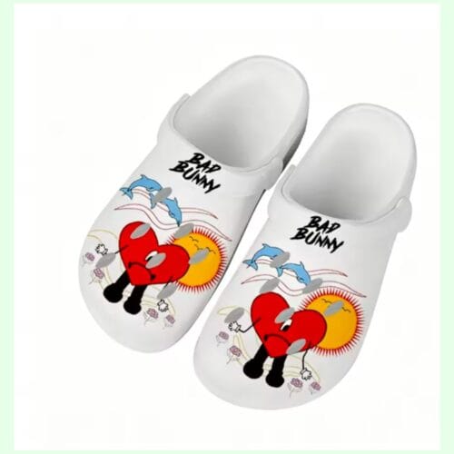Black Bad Bunny clogs, side profile view