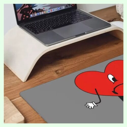 Bad Bunny large gaming mouse pad, sad red heart design detail
