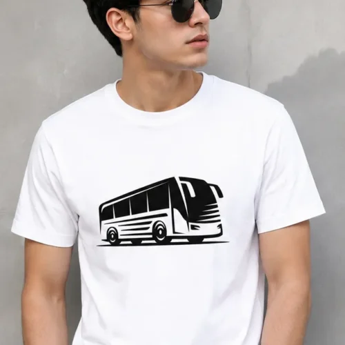 Minimalist Bus Graphic White T-Shirt