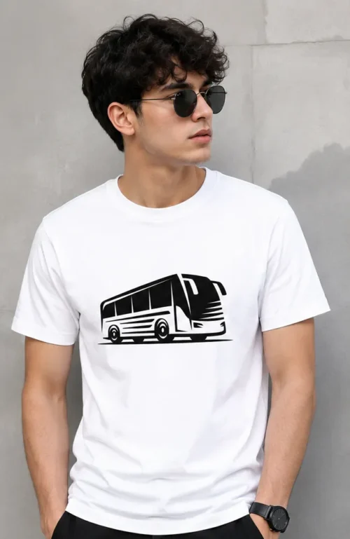 Minimalist Bus Graphic White T-Shirt
