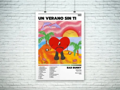 Pop Hip Hop Rapper Bad Bunny Poster Hit Music Album Cover Wall Art