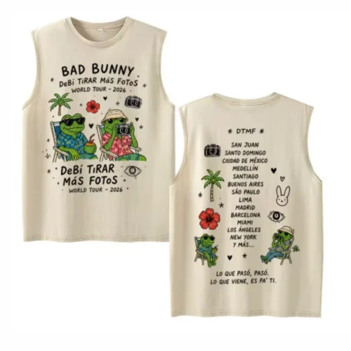 Rapper Bad Bunny Vintage Washed DTMF Tank Top for Men Women Oversized Cotton Sleeveless Vest