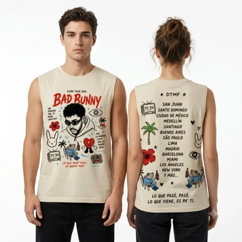 Rapper Bad Bunny Vintage Washed DTMF Tank Top for Men Women Oversized Cotton Sleeveless Vest