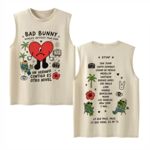 Rapper Bad Bunny Vintage Washed DTMF Tank Top for Men Women Oversized Cotton Sleeveless Vest