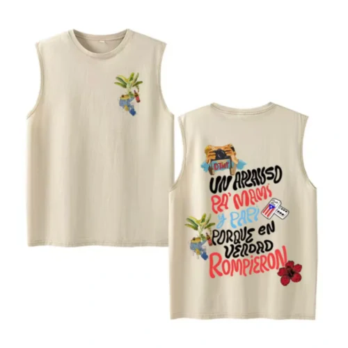 Rapper Bad Bunny Vintage Washed DTMF Tank Top for Men Women Oversized Cotton Sleeveless Vest