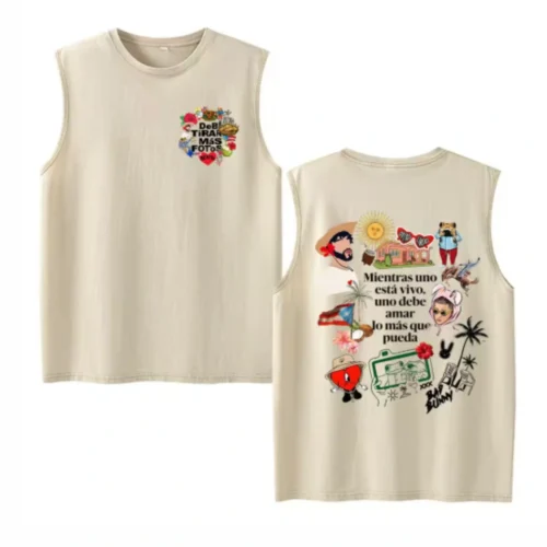 Rapper Bad Bunny Vintage Washed DTMF Tank Top for Men Women Oversized Cotton Sleeveless Vest