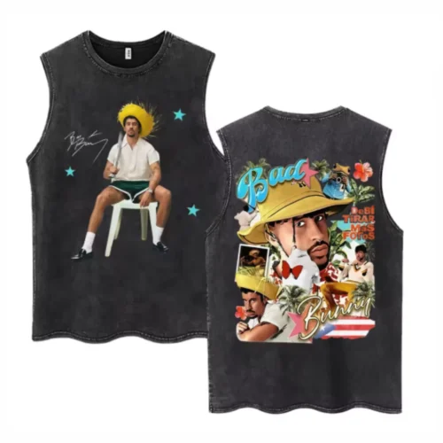 Washed Rapper Bad Bunny DTMF Tank Top for Men Women Oversized Cotton Sleeveless