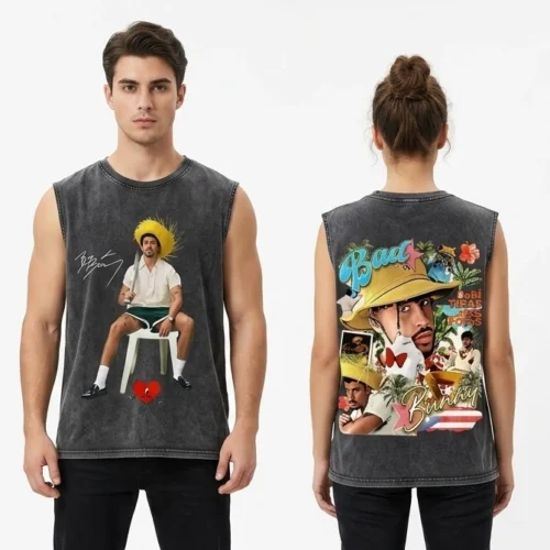 Washed Rapper Bad Bunny DTMF Tank Top for Men Women Oversized Cotton Sleeveless