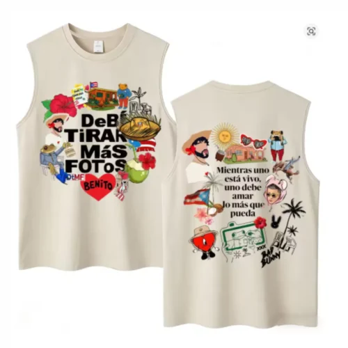 Washed Rapper Bad Bunny DTMF World Tour Tank Top for Men Women Cotton Sleeveless Vest