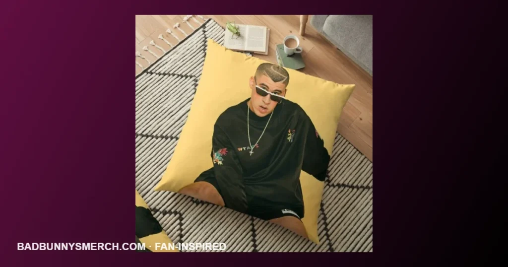 Fan-inspired Bad Bunny room decor floor pillow