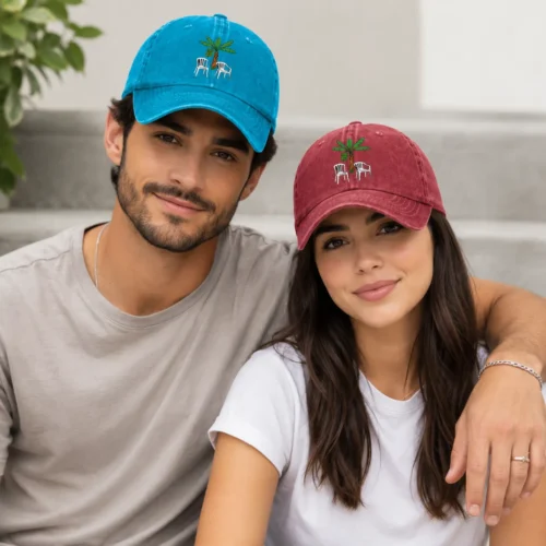 Bad Bunny DTMF Couples Matching Distressed Baseball Cap Vintage Washed Denim Hat