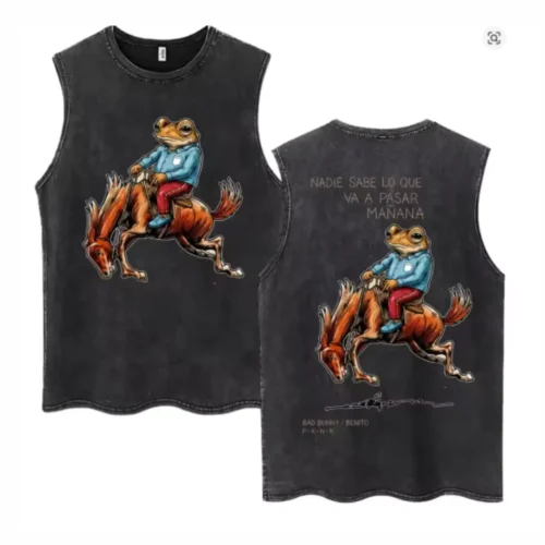 Rapper Bad Bunny DTMF Vintage Washed Tank Top for Men Women Oversized Cotton Vest