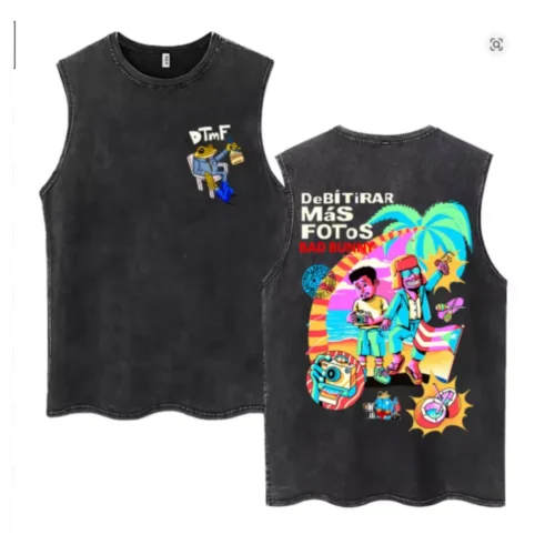 Rapper Bad Bunny DTMF Vintage Washed Tank Top for Men Women Oversized Cotton Vest