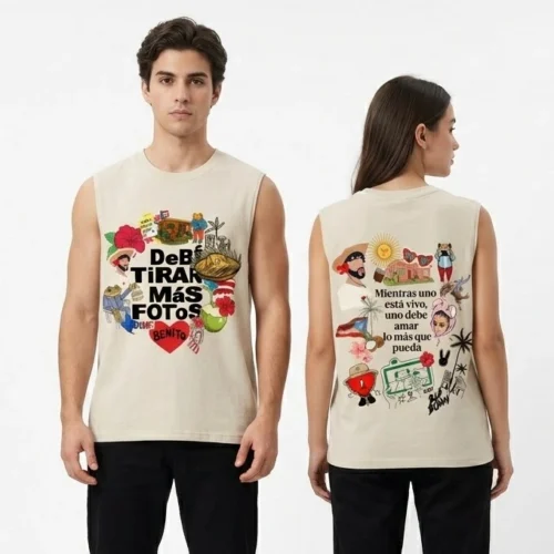 Washed Rapper Bad Bunny DTMF World Tour Tank Top for Men Women Cotton Sleeveless Vest