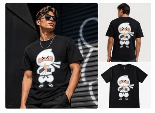Cute Cartoon Bad Bunny Black T-Shirt