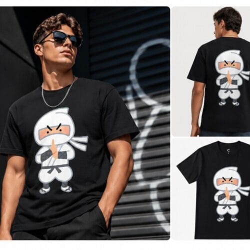 Cute Cartoon Bad Bunny Black T-Shirt