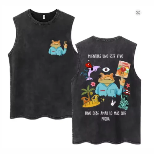 Rapper Bad Bunny DTMF Vintage Washed Tank Top for Men Women Oversized Cotton Vest